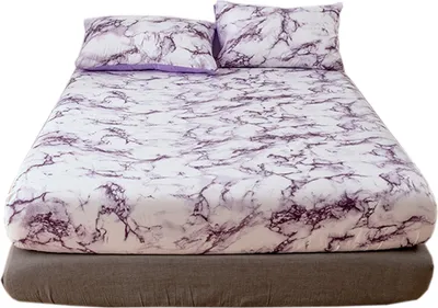 Obrázok produktu pre CANDeal 3 kusy fialového mramoru s potlačou Dvojlôžková posteľ Set, 1 Fitted Sheet a 2 obliečky na vankúše, polyesterové posteľné prádlo s 35 cm hlbokými vreckami