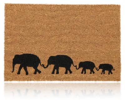Productafbeelding van Relaxdays deurmat van kokos, 60x40 cm, met olifantmotief, antislip, weerbestendig, voetveger voor binnen en buiten, naturel/zwart, AI-gegenereerde afbeelding