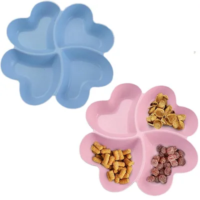 Produktbild von Snackschalen - 4-geteilt - Tabletts - Obstteller aus Kunststoff – Wiederverwendbar – Herzförmig – Für Süßigkeiten, Snacks, Nüsse