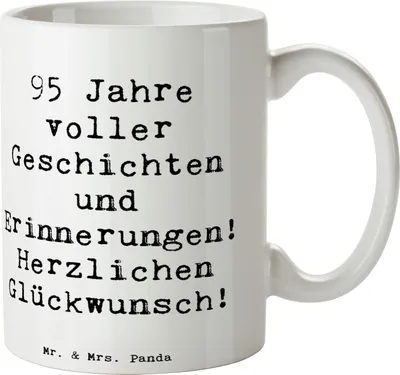 Produktbild von Mr. & Mrs. Panda Tasse Spruch 95. Geburtstag - Weiß - Geschenk, Trinkbecher, handgefertigte Geschenke, Alter, Becher, feiern, Kaffeetasse, Jubiläum, Kaffeebecher