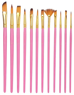 Image de Set de 12 pinceaux à poils en nylon pour peinture à l'huile, acrylique, aquarelle et gouache, rose rouge