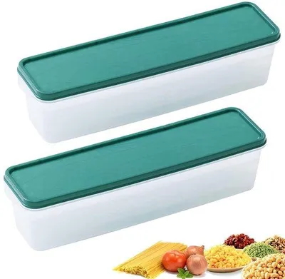 Immagine prodotto di Ibenzoa® Set da 2 contenitori ermetici per alimenti, dimensioni 31,8 x 8,8 x 8,1 cm, trasparenti, con coperchio in polietilene, ideali per conservare pasta e cereali, salvaspazio e impilabili