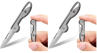 Immagine prodotto di Coltello tascabile Klein Mini-EDC Titan, set da 2, grigio, lama affilata come un rasoio, coltello a scatto, portachiavi