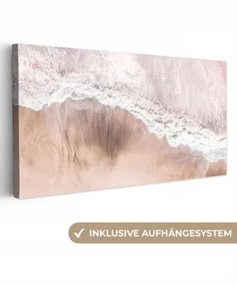Produktbild von MuchoWow® - Leinwandbilder - Meer - Strand - Rosa - Natur, Wandbild, Wanddeko Bilder Wohnzimmer, 40x20 cm