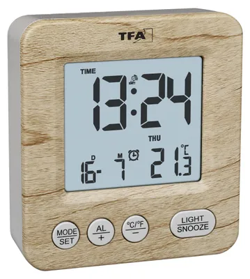 Digitale Radiowekker mit Holzoptik, Reisewecker, Alarm, Zeitzonen, braun