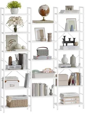 Produktbild von Bücherregal – Wandregal – Bücherständer – Bücherkommode – Weißer Vertikaler Bücherkasten – 17 Anpassbare Regale – 24x152x186 cm – Mit Metallrahmen
