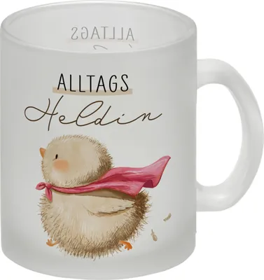 Produktbild von Küken Glas Tasse mit Spruch Alltagsheldin