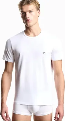 Produktbild von Emporio Armani Herren T-Shirt Rundhals 2er Pack | Baumwolle & Elasthan Regular Fit Farbe Weiß Größe M EM000391 AF14132