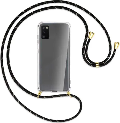Produktbild von Handykette Backcover-Schutzhülle mit Band (Metall goldfarben) für Samsung Galaxy A41 (A415) - schwarz/gold