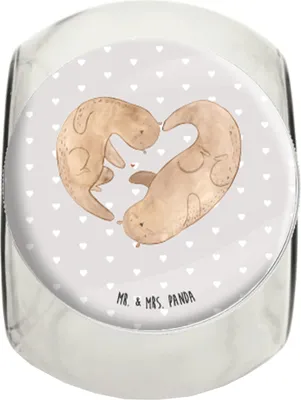 Produktbild von Mr. & Mrs. Panda Bonboniere Otter Valentine XL 2000ml - Grau Pastell - Geschenk, Valentinstag, Hochzeitstag, Bonbonglas, Hocheitstag, Frischhaltedose, Freund, Glasdose