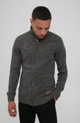 Produktbild von SOLID SDPomeroy Herren Strickjacke Cardigan Grobstrick Pullover mit Stehkragen Reißverschluss 100% Baumwolle Regular fit