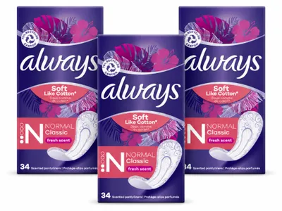 Imagen del producto de 3 unidades de toallitas diarias Always DailyFresh, tamaño normal, paquete económico