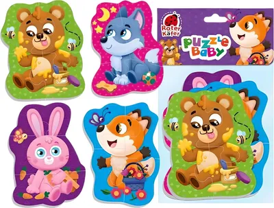 A collage of children's foam puzzles featuring cartoon animals.