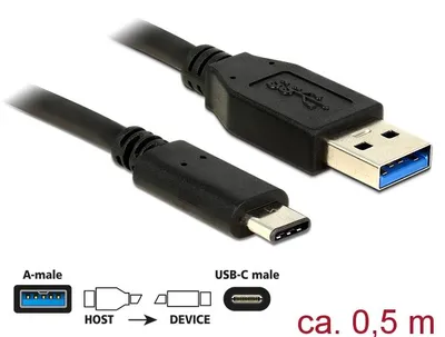 Image de Câble Delock USB 3.1 : connecteur USB A vers USB Type-C™, 0,5 m
