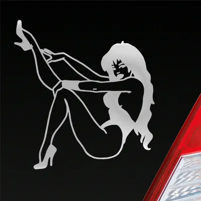 Produktbild von Auto Aufkleber Frau Pin Up Girl Vintage Sexy 10x10,5 cm Silber Sticker Heckscheibenaufkleber