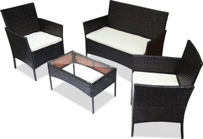 Immagine prodotto di Aopunly set di mobili da giardino 4 pezzi, mobili da balcone con cuscini, set da balcone in polyrattan con poltrona e tavolo, mobili da patio in rattan per balcone, giardino, veranda, nero