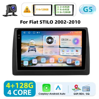 Zdjęcie produktu dla Radio samochodowe z systemem Android do Fiata Stilo 2002–2010 – ekran dotykowy 2-DIN 23 cm – CarPlay – 4 GB pamięci RAM, 128 GB pamięci ROM – kamera cofania – GPS, Wi-Fi, Bluetooth – FM, RDS – kolor żółty