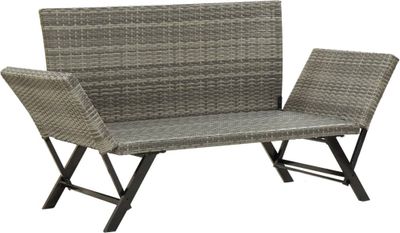 vidaXL Gartenbank mit Kissen Grau 176 cm Poly Rattan
