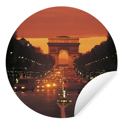 Produktbild von MuchoWow® Runde Wandtattoo - Wandsticker Tapete Aufkleber Sonnenuntergang am Pariser Triumphbogen Ø 30 cm Selbstklebend und Repositionierbar - Wandaufkleber - Kreis - Wandbild - Fototapete - Selbstklebend - Dekoration - Wandschmuck - Schlafzimmer