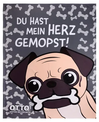 Produktbild von Bastian Bielendorfer Fleecedecke - Mops Otto - Du hast mein Herz gemopst! Schmusekatze Kuscheldecke 130 x 170 cm