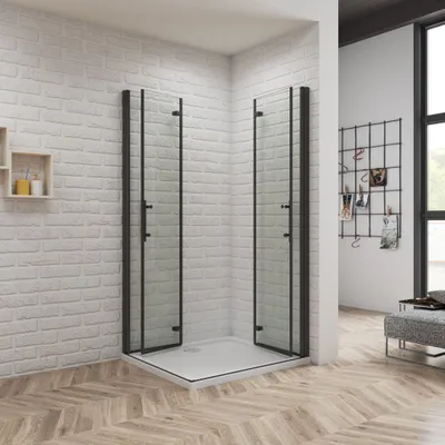 Produktbild von B.120x70cm H.195cm  Schwarz Falttür eckdusche Duschkabinen 6mm NANO ESGglas Pendeltür Duschabtrennung Eckeinstieg Dusche