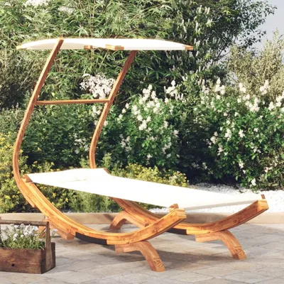 Produktbild von PUEAZU Sonnenliege mit Dach 100x190x134 cm Bugholz Massiv Creme - Gartenliegen &27067