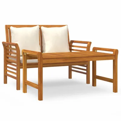 Produktbild von vidaXL 2-tlg. Garten-Lounge-Set mit Cremeweißen Kissen Massivholz