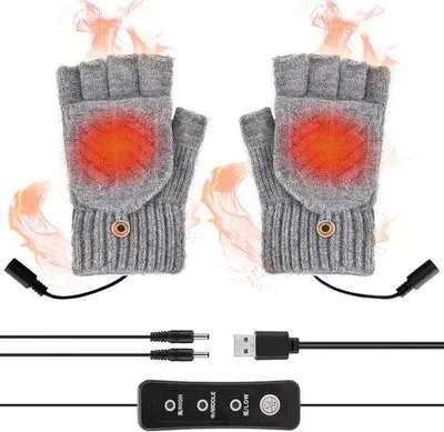 Productafbeelding van Famanu USB-verwarmde, vingervrije handschoenen voor dames en heren - ideaal voor binnen en buiten