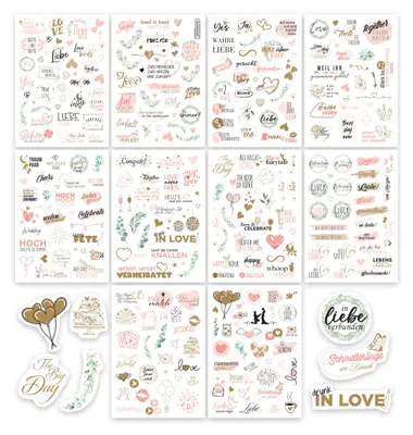 Immagine prodotto di Adesivi per matrimonio, stile vintage, confezione da 10 fogli, con 325 motivi, ideali per scrapbooking