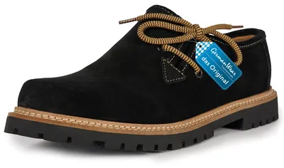 Produktbild von Trachten Haferlschuhe Trachtenschuhe Original-Handmachart Lederschuhe Wildleder, Schuhgröße:47, Farbe:Schwarz