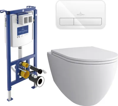 Produktbild von Alpenberger Spülrandloses Dusch WC Set mit ViConnect (Villeroy & Boch) Unterputz-Spülkasten + Betätigungsplatte | Wandhängende Toilette mit WC Sitz Softclose | Komplettset für Badezimmer (6201 Slim)