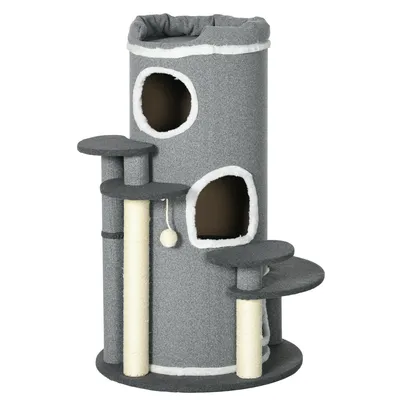 Productafbeelding van Moonbite Krabpalen voor katten, 99 cm, speelpalen Ø57×99 cm met kattenbed, speelbal, 3 niveaus en 4 ligplaatsen, sisalpalen, spaanplaat, grijs
