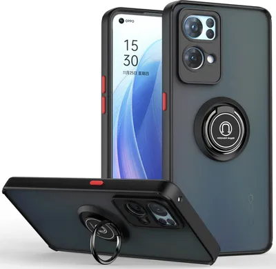 Produktbild von OPPO Reno7 Pro 5G Hülle, Ring Halter Ständer Matte Transluzent TPU Rahmen Stoßfest Schutzhülle für OPPO Reno7 Pro 5G Dunkelgrau