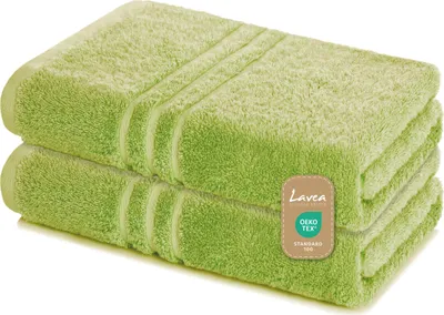Produktbild von Lavea® 2er Set Saunatuch 80x200 cm, XXL Badetuch, 100% Baumwolle Frottier, saugstark, pflegeleicht 60°C, Elena, Lindgrün