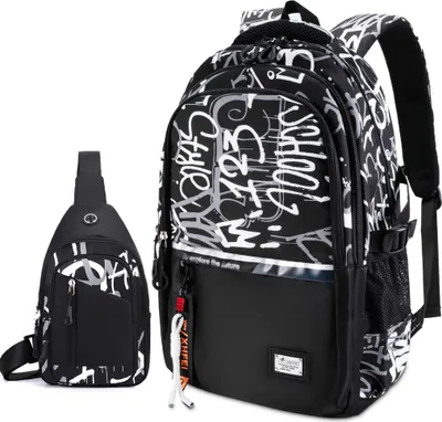 Produktbild von Schulrucksack aus  Nylon mit Brusttasche,wasserdicht Rucksack Set Jungen Mädchen Teenager,Laptop Rucksack für Freizeit, Schule, Arbeit und Reise