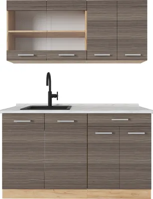 Produktbild von Singleküche Vicco R-Line Edelgrau/Goldkraft Eiche 140 cm , AP Marmor, Model 53290