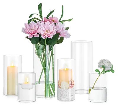 6er-Set Glasvasen, zylindrisch, klar, 3 Höhen