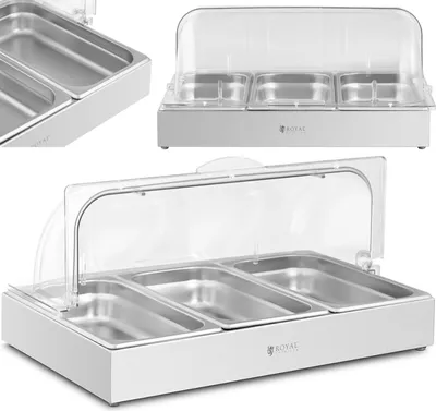 Produktbild von Frühstücksbuffet-Vitrine mit Rolltop-Abdeckung 3x GN 1/3 3x 2,6 l