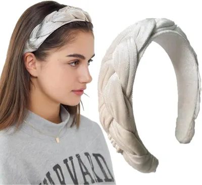 Imagen del producto de Diadema trenzada, de 4 cm de ancho y 16 cm de largo, para mujer, color beige, estilo vintage