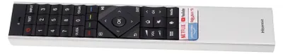 A remote control for a Hisense TV is shown against a white background.