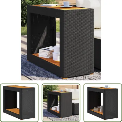 Obrázek produktu pro The Living Store Zahradní stolek s dřevěnou deskou Black Poly Rattan