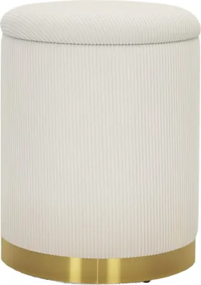 Produktbild von Sitzhocker mit Stauraum klappbare Hocker mit Deckel, Stahlboden, Runder Fußhocker 36 x 36 x 44 cm Cremeweiß