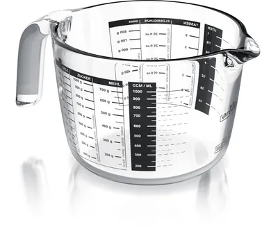 Produktbild von Arendo Messbecher 1 l Glas Messkrug, Borosilikatglas, spülmaschinenfest, Rührschüssel, Glas, präzise Skala, hitzebeständig, Mikrowellen geeignet, 1000 ml
