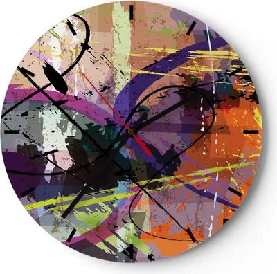 Produktbild von Wanduhr - Rund - Glasuhr - Abstraktion modern - 40x40cm - Schleichendes Uhrwerk - Lautlos - zum Aufhängen bereit - Dekoration Modern - Wanddekoration aus Glas - C3AR40x40-3895