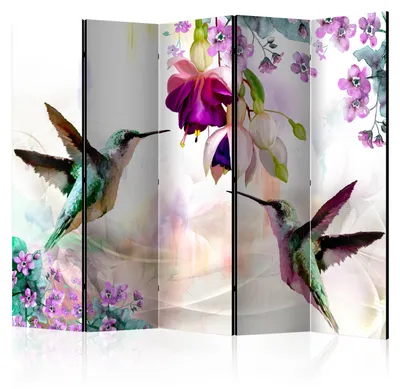 Produktbild von Muralo AKUSTIK PARAVENT 5-teilig Raumteiler klappbar KOLIBRI BLUMEN NATUR 225cmx172cm
