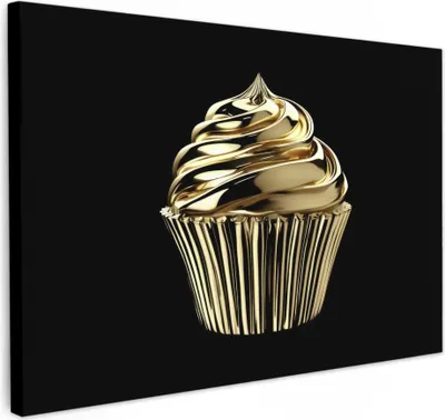 Produktbild von Leinwand Bilder 120x80 cm - Gold - Cupcake - Schwarz, Wandbilder, Wanddeko Wohnzimmer, Bild