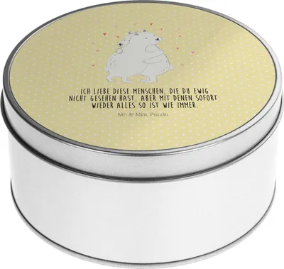 Produktbild von Mr. & Mrs. Panda Blechdose Eisbär Umarmen - Gelb Pastell - Geschenk, Dose, metalldosen, Aufbewahrungsdosen, Vorratsdosen, Gute Laune, keksdosen