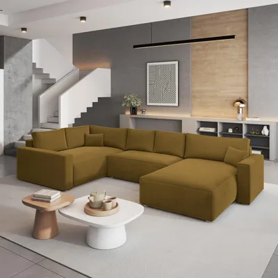 Produktbild von Masseno Ecksofa VELAMI L-S mit Schlaffunktion U-Form, Sofa mit Bettkasten, Wohnzimmersofa, Couch, Soffa, Bettsofa, Couchgarnitur- Gelb, MONOLITH 48