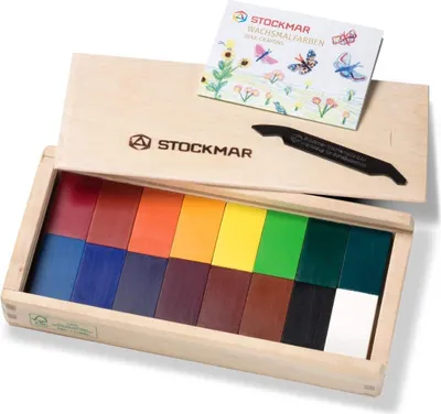 Produktbild von Stockmar Wachsmalblöcke Kreativset 16 Farben Holzkiste