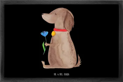 Produktbild von Mr. & Mrs. Panda Gummimatte Hund Blume 60 x 90 cm - Schwarz - Geschenk, abstreifer, Halsband, Süß, Schmutzfangmatte, Hunde, Sprüche, Bodenvorleger, Schmutzmatte, fußmatte
